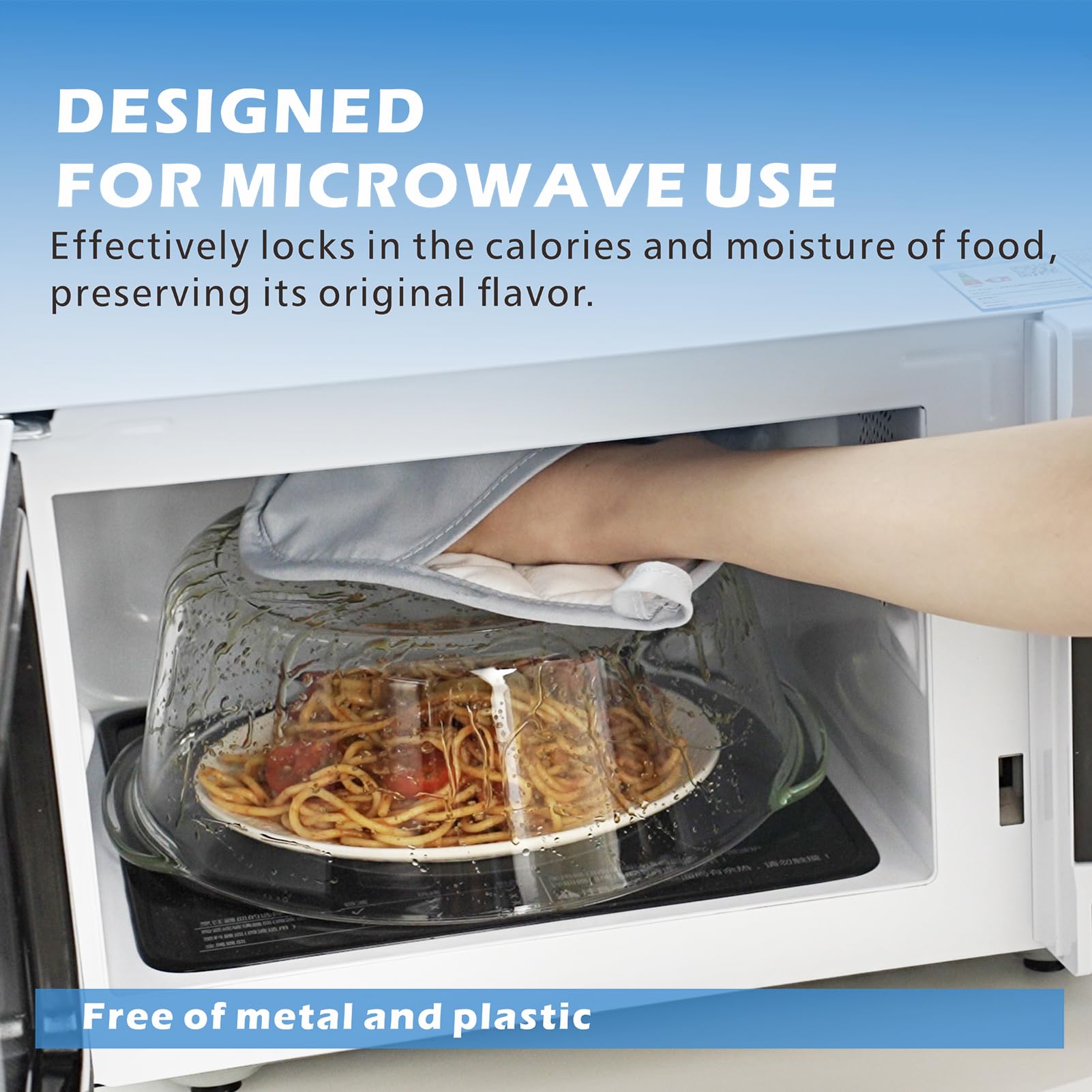 MMNSZRYBO8 BPA-free splatter cover with clear glass and silicone knob.