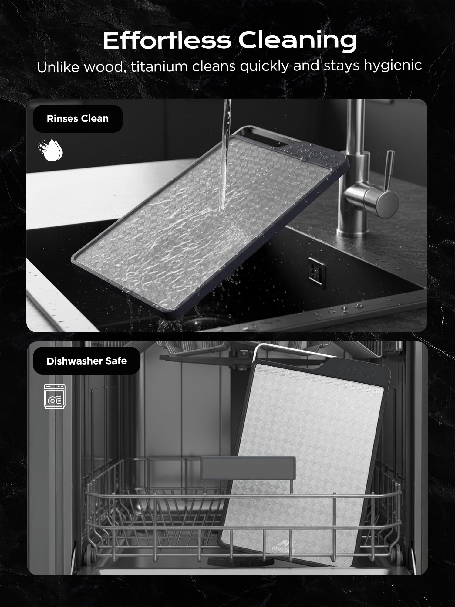 MNCOZY cutting board easy-clean design that hangs for drying.