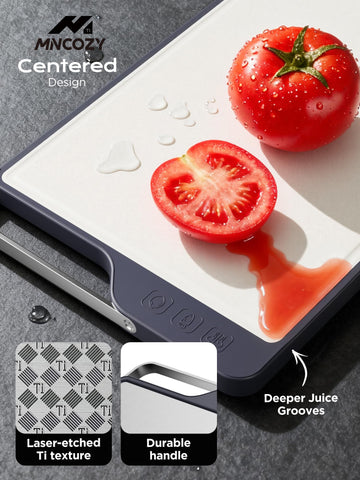 MNCOZY cutting board protects knives by absorbing impact during chopping.