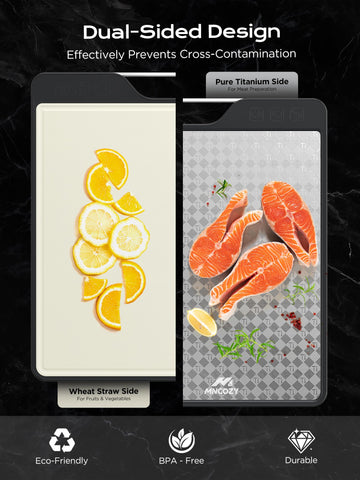 MNCOZY cutting board with non-stick surfaces for quick cleaning.