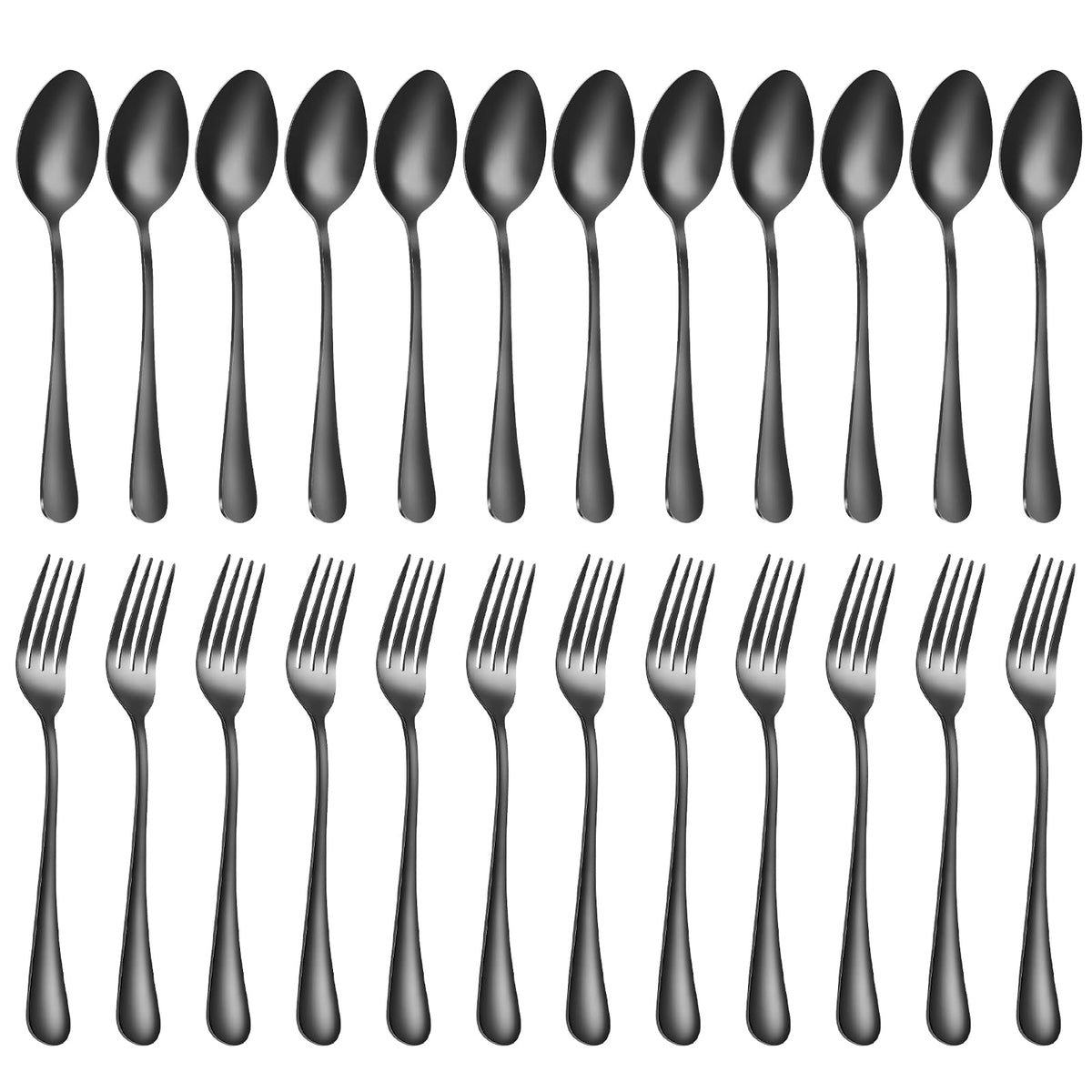 MNLWSP 24pc black forks and spoons set for stylish daily dining