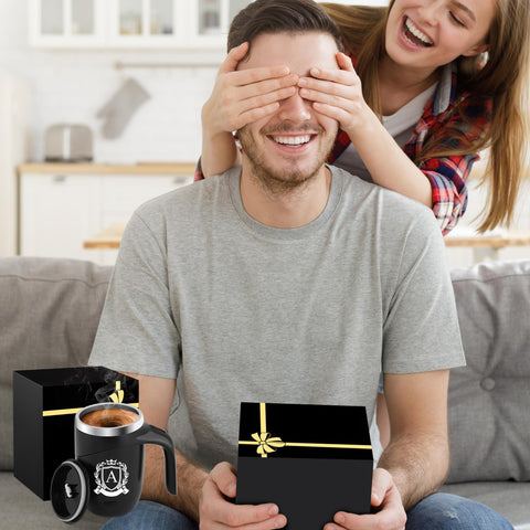 MNZZ Initial Magnetic Stirring Mug on desk demonstrates spill-free travel companion