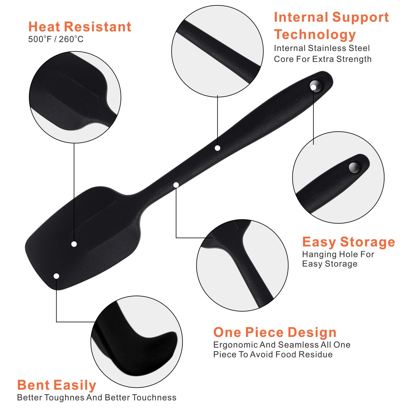 MOACC silicone spatulas hanging-loop for easy storage and quick drying after washing.