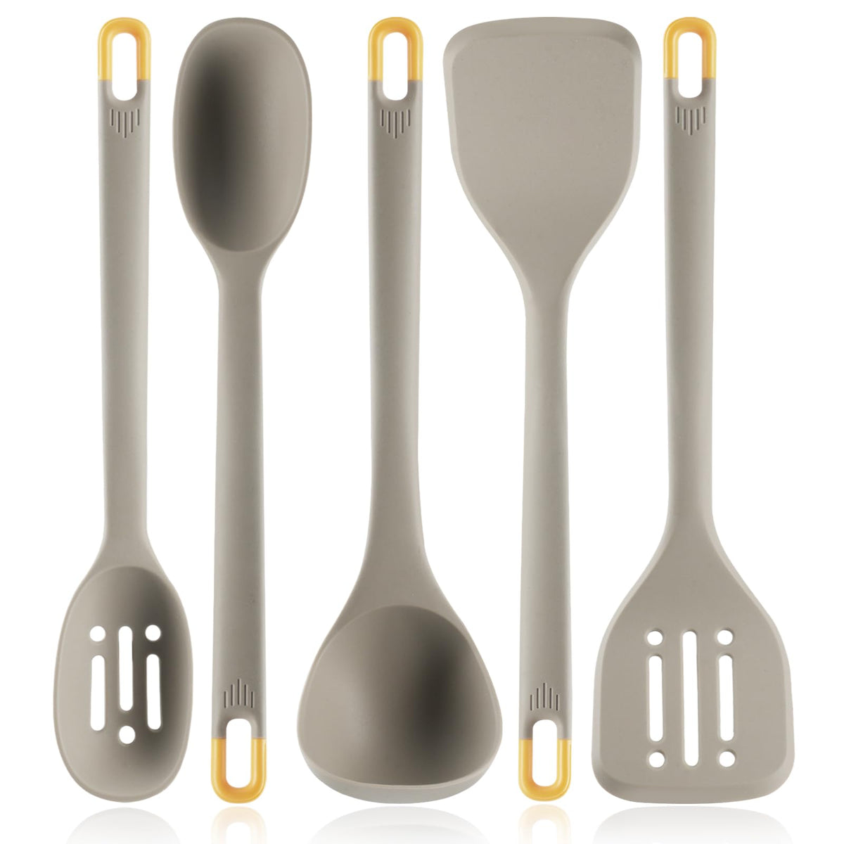 MOACC silicone utensils set full view with long 13.6 inch handles for safe cooking on non-stick pans.