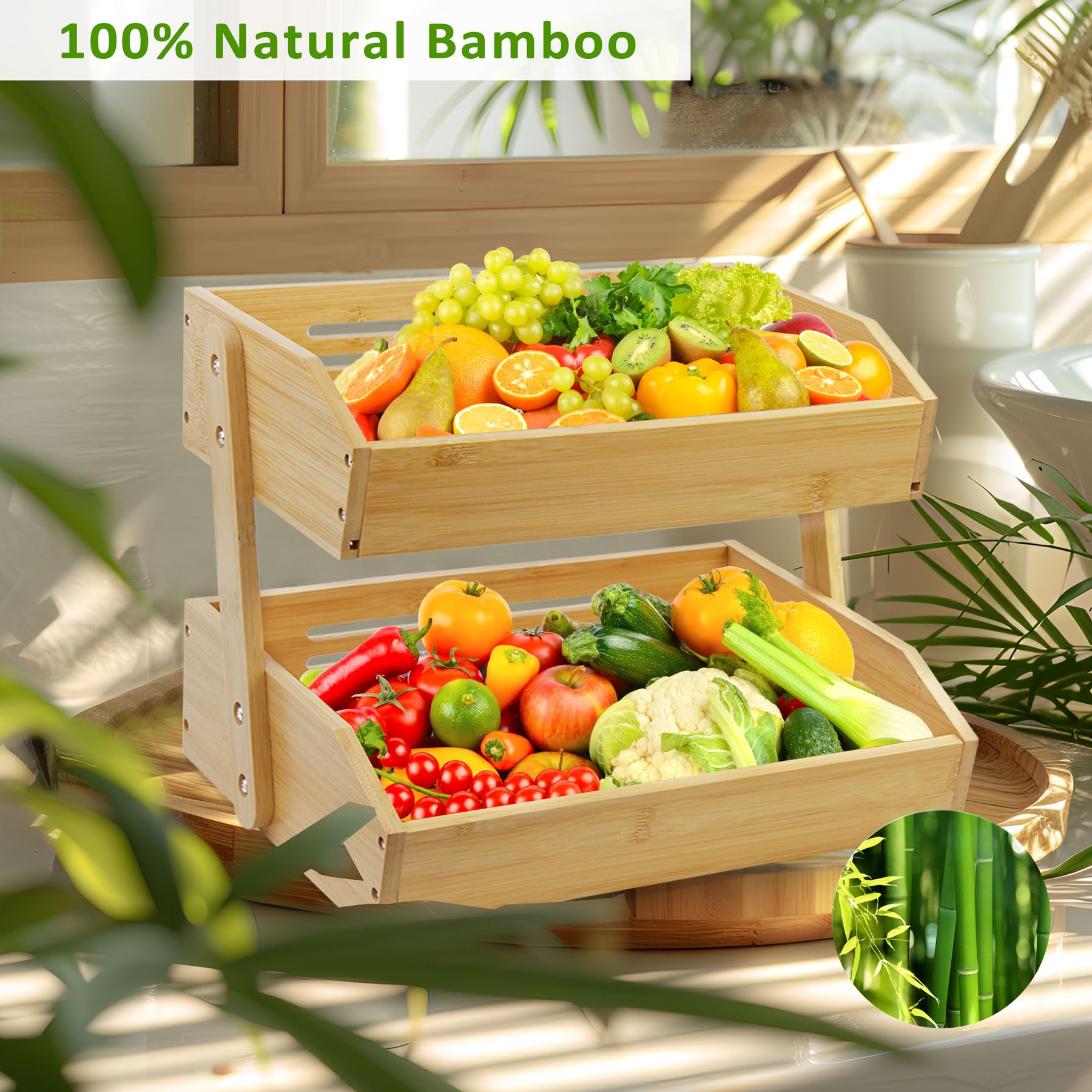 Mobzio bamboo display with sturdy construction for everyday kitchen use.