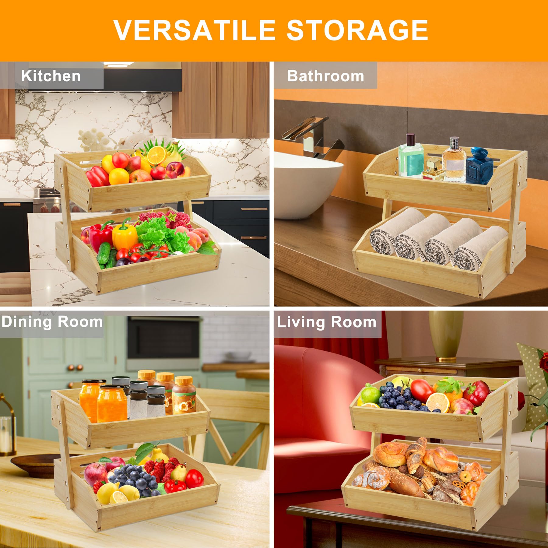 Mobzio wooden fruit holder as a centerpiece adding rustic decor and practicality.