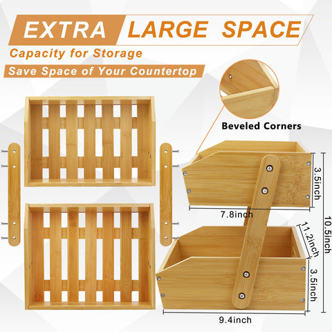 Mobzio bamboo fruit basket top view displaying stacked tiers.