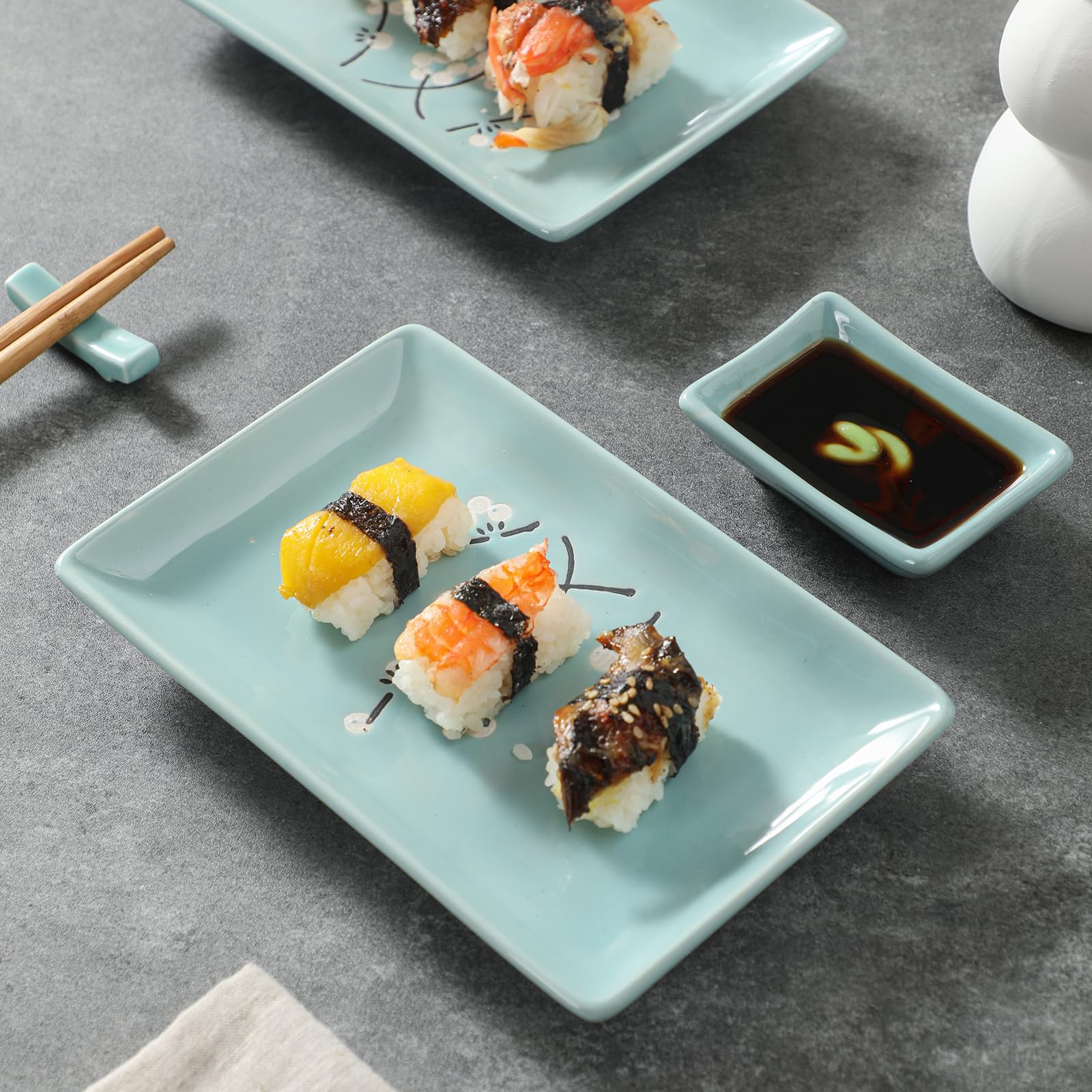 Mocerakai ceramic sushi plates with blue plum pattern for refined home dining