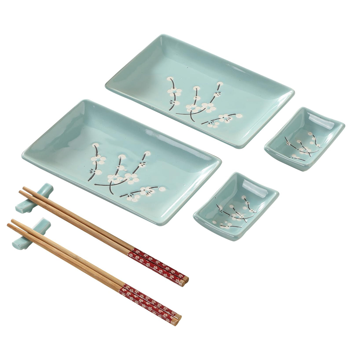 Mocerakai sushi plate set on a blue plum rectangular tray, ideal for elegant entertaining