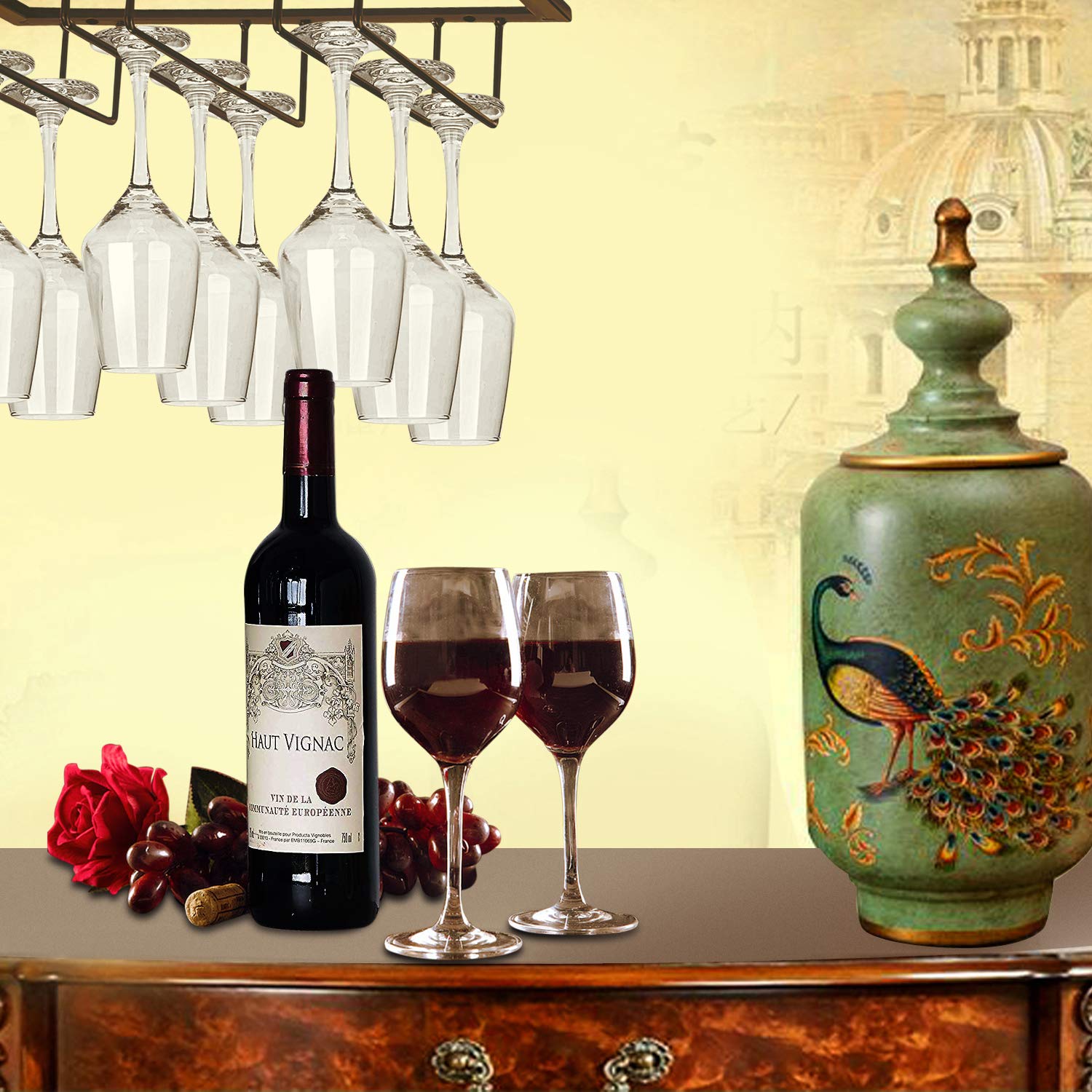 MOCOUM rust-resistant iron stemware holder accommodates 8–12 glasses