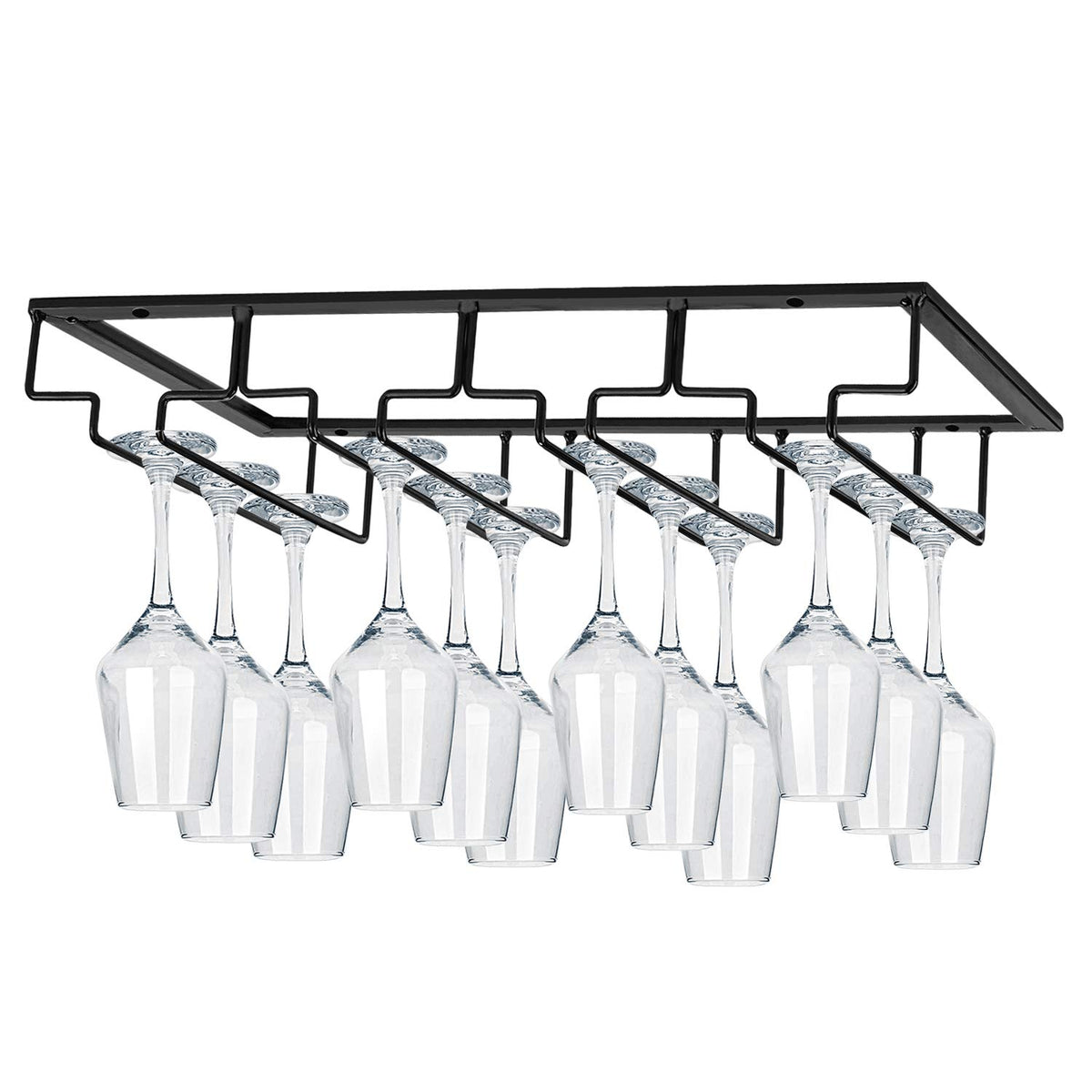 MOCOUM under-cabinet wine glass rack with four rows keeps stemware organized and accessible