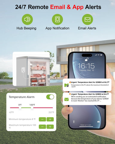 MOCREO remote temperature probe ready for kitchen, freezer, or garage monitoring.