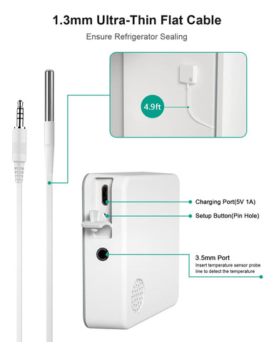 MOCREO WiFi thermometer adhesive sensor attached to freezer door