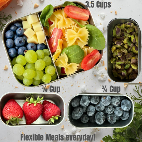 Modaniam stainless steel bento with 3 compartments keeps foods organized.