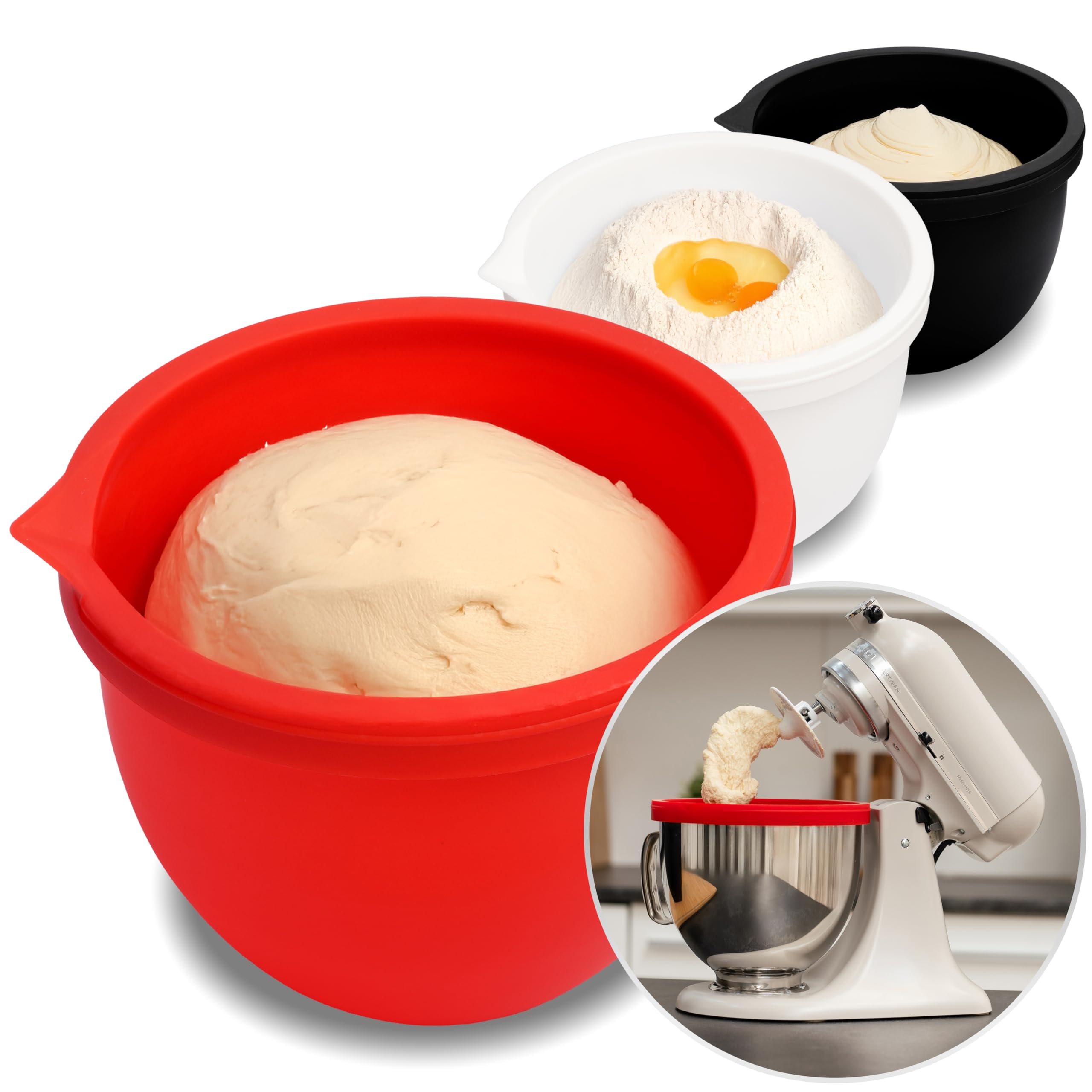 MODAURA MixAid silicone bowl liner insert in a 5 Qt KitchenAid bowl for easy mixing