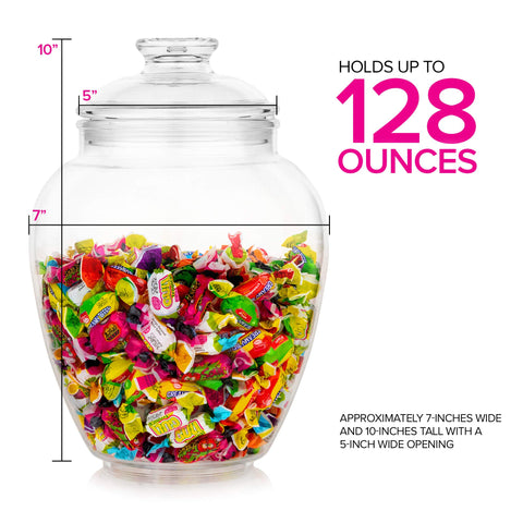 Modern Innovations 1-gallon acrylic jar clear displays candies.