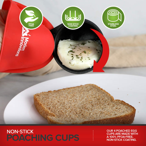 Modern Innovations easy-poach steps image showing simple preparation for poached eggs.