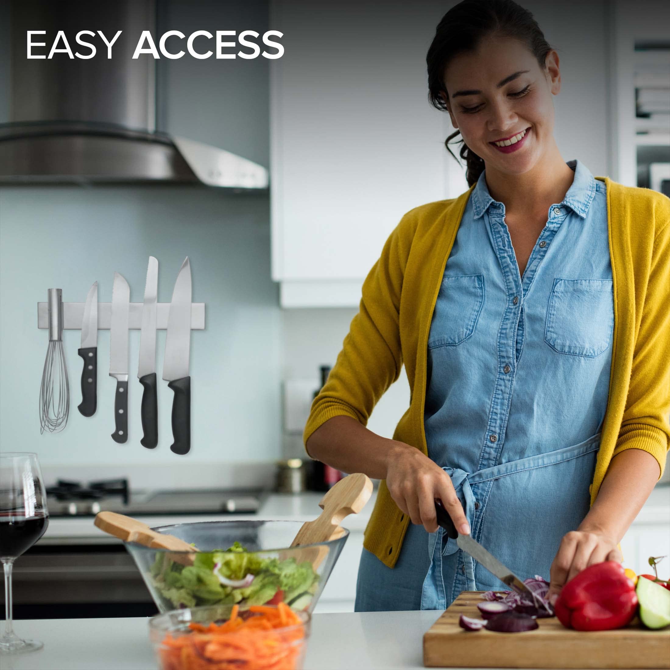 Modern Innovations magnetic bar organizes knives, scissors, and keys.