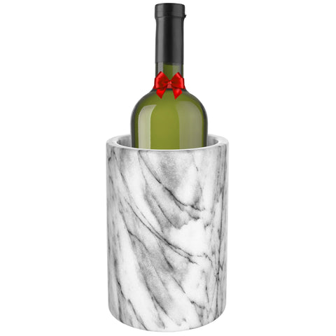 Modern Innovations marble wine chiller bucket close-up shows natural grey marble texture.