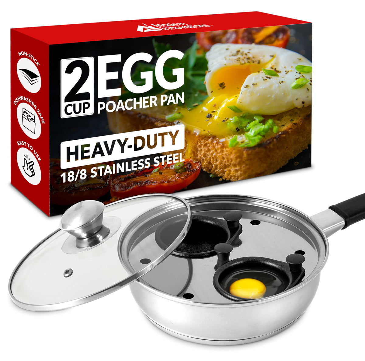 Modern Innovations egg poacher pan with two cups for perfectly poached eggs