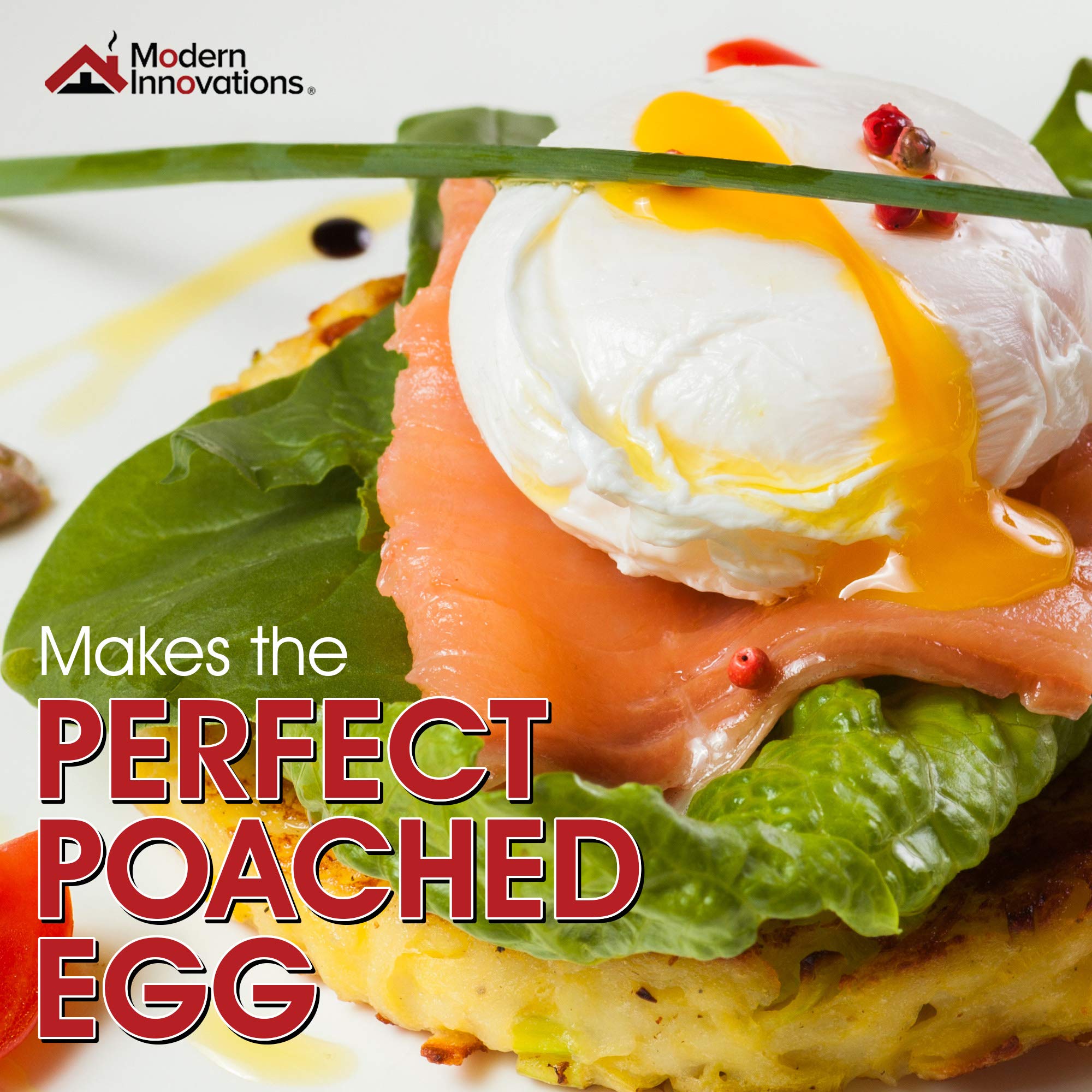 Modern Innovations poached eggs ready in the pan.