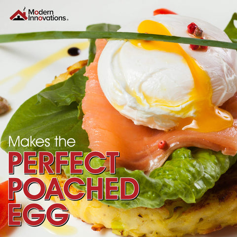 Modern Innovations poached eggs ready in the pan.