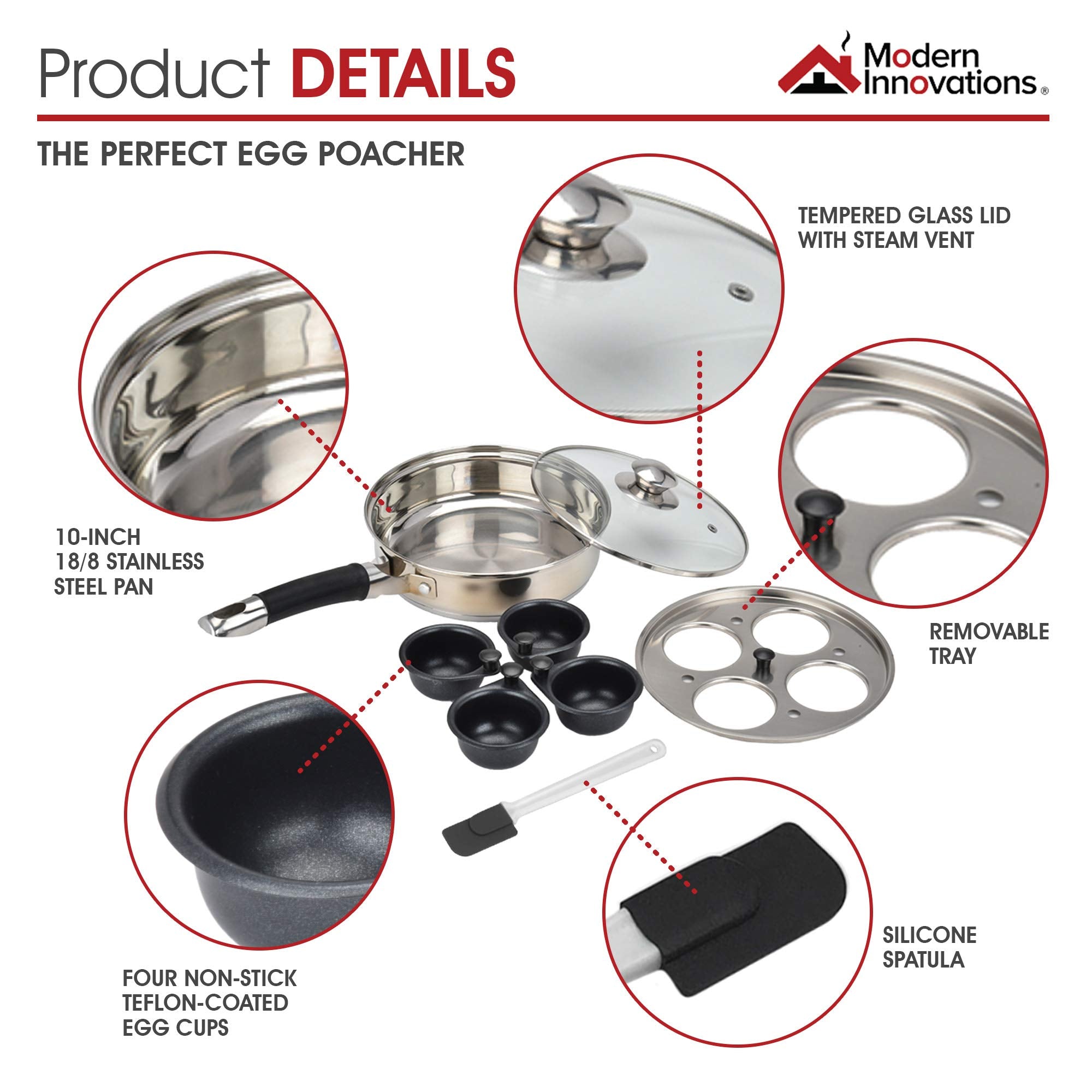 Modern Innovations removable nonstick egg cups for neat poaching.