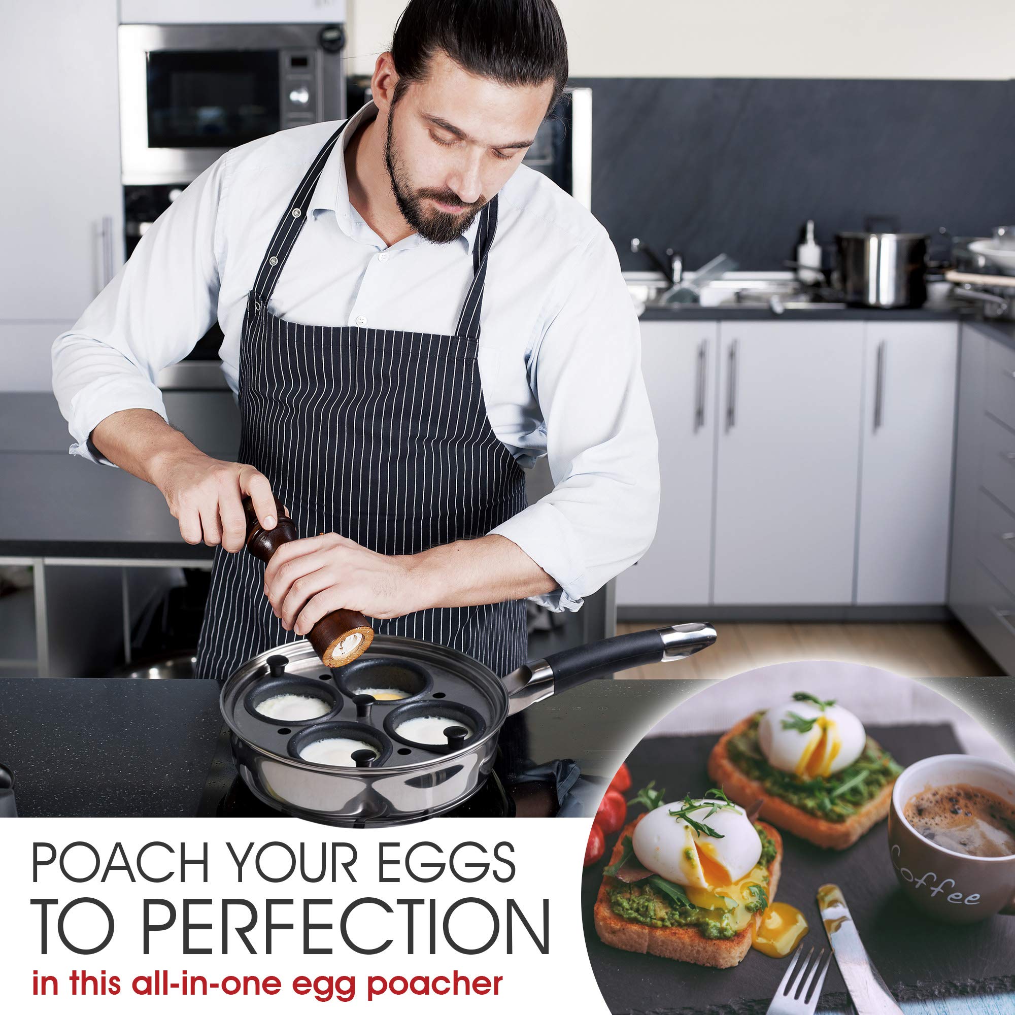 Modern Innovations silicone spatula included for safe egg removal.