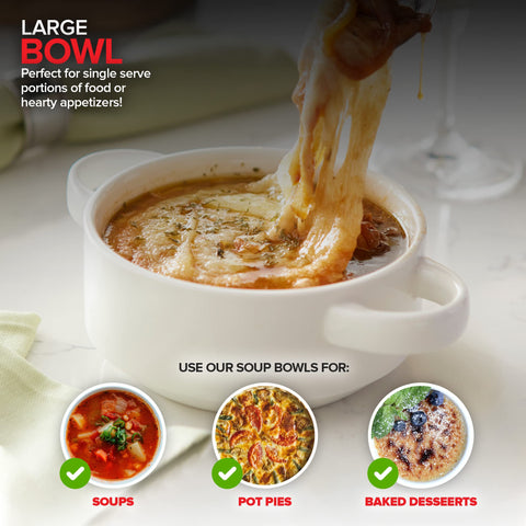 Modern Innovations six-piece white soup bowl set for family meals.