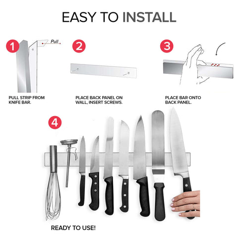 Modern Innovations wall-mounted stainless steel knife bar in kitchen setup