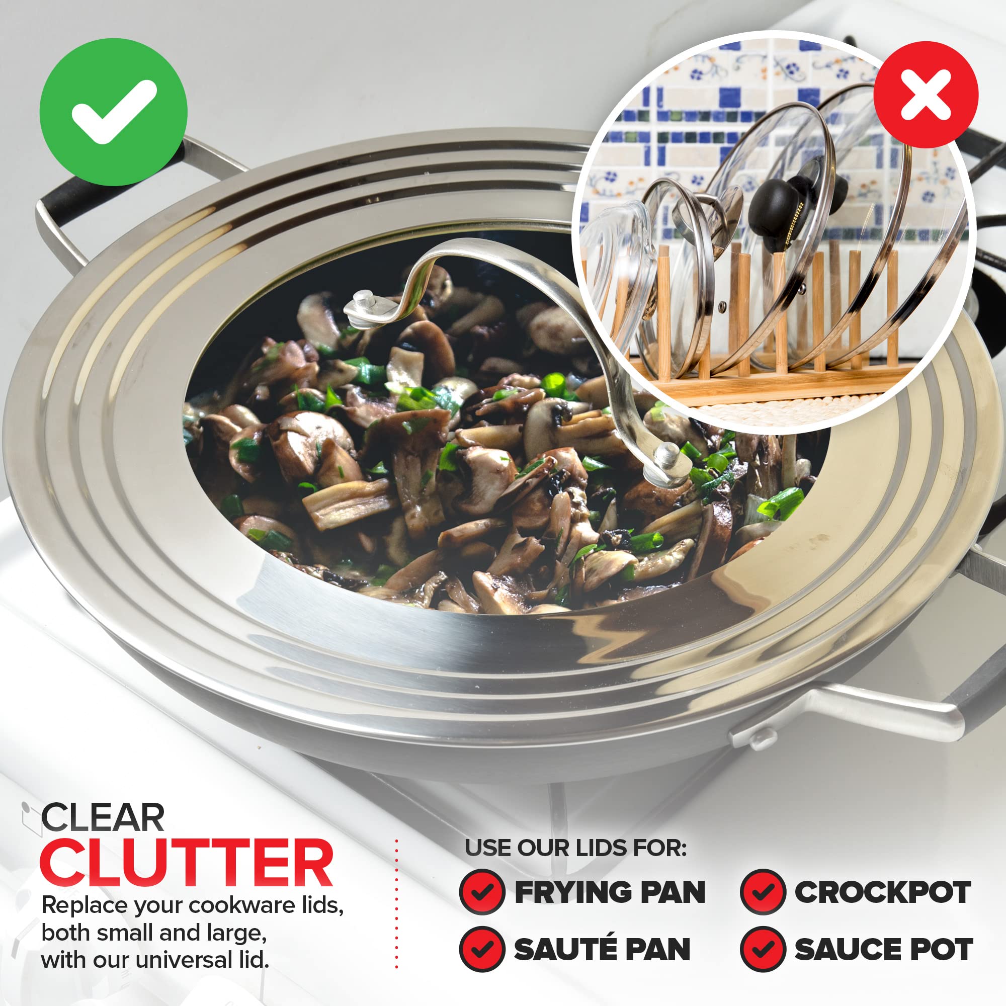 Modern Innovations tempered glass top allows watching simmering food without lifting.