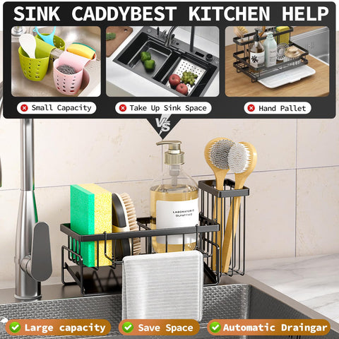 MODRACKLY non-slip sponge caddy with sturdy frame stays put during heavy scrubbing