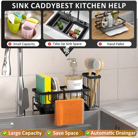 MODRACKLY rustproof kitchen organizer in black finish for busy sinks.