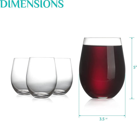 Crystal-clear Modvera stemless wine glass highlighting color in a dinner setting
