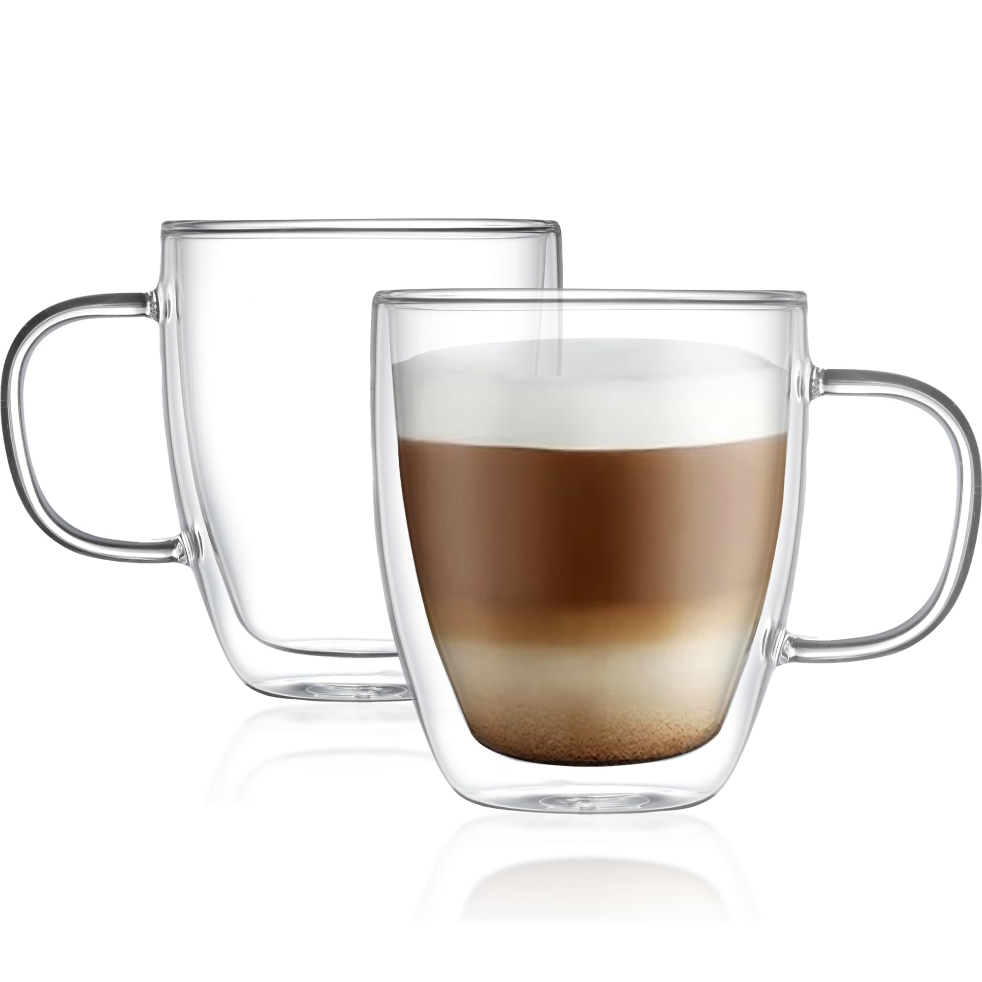 Modvera double-walled glass mugs set of 2 for everyday coffee and tea.