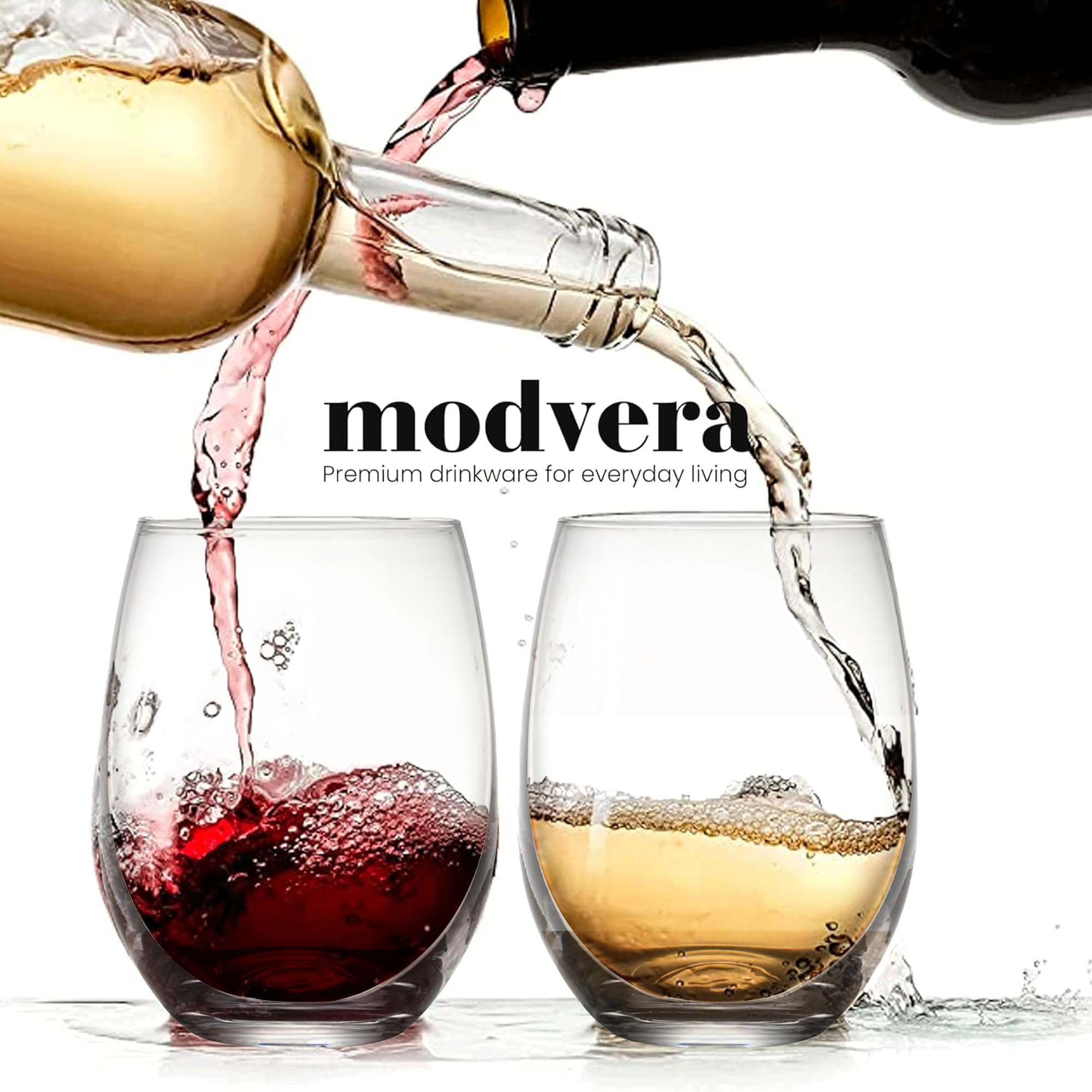 Modvera stemless wine glasses 15oz base-stability emphasizing spill resistance