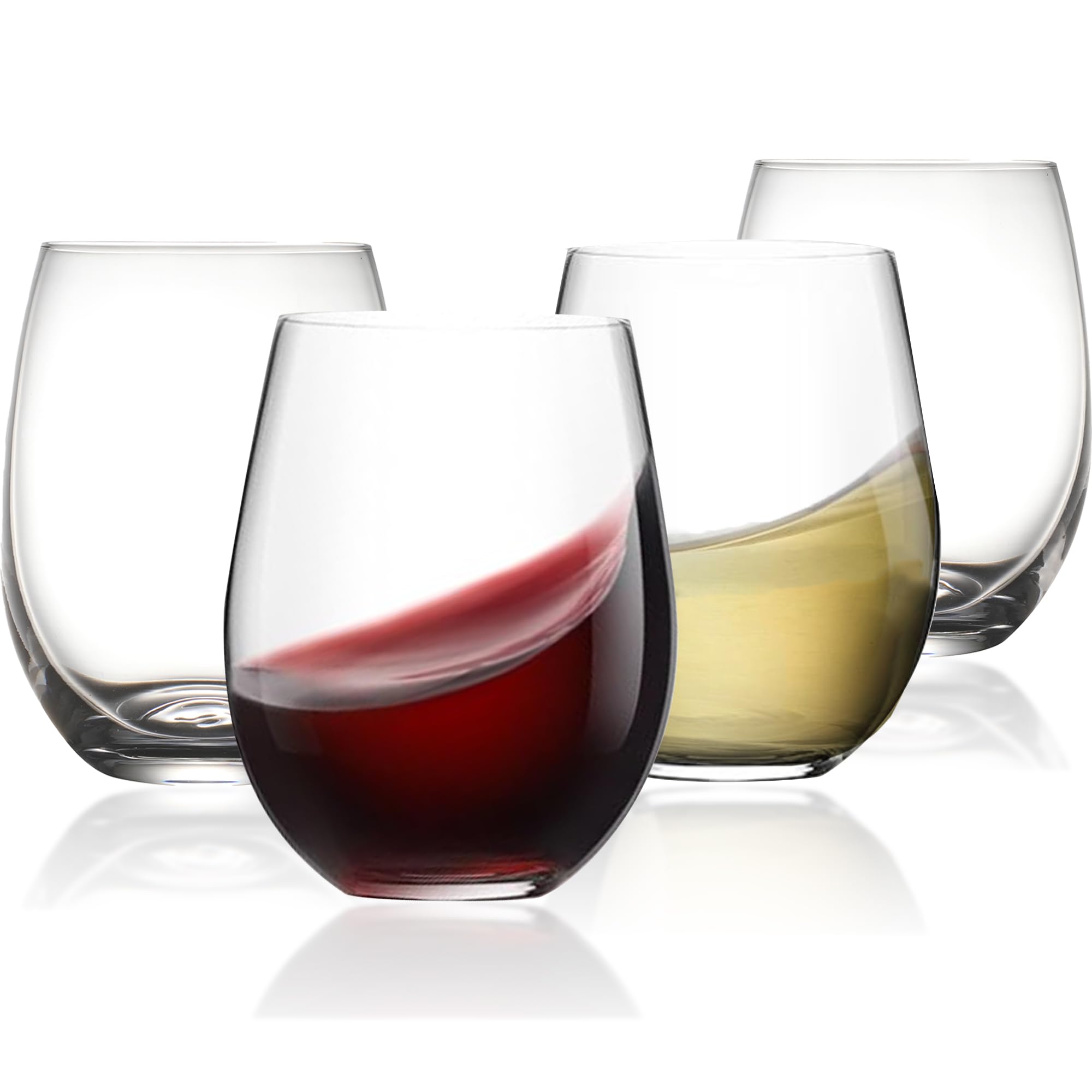 Modvera stemless wine glasses 15oz front view showing crystal clarity for elegant dinners