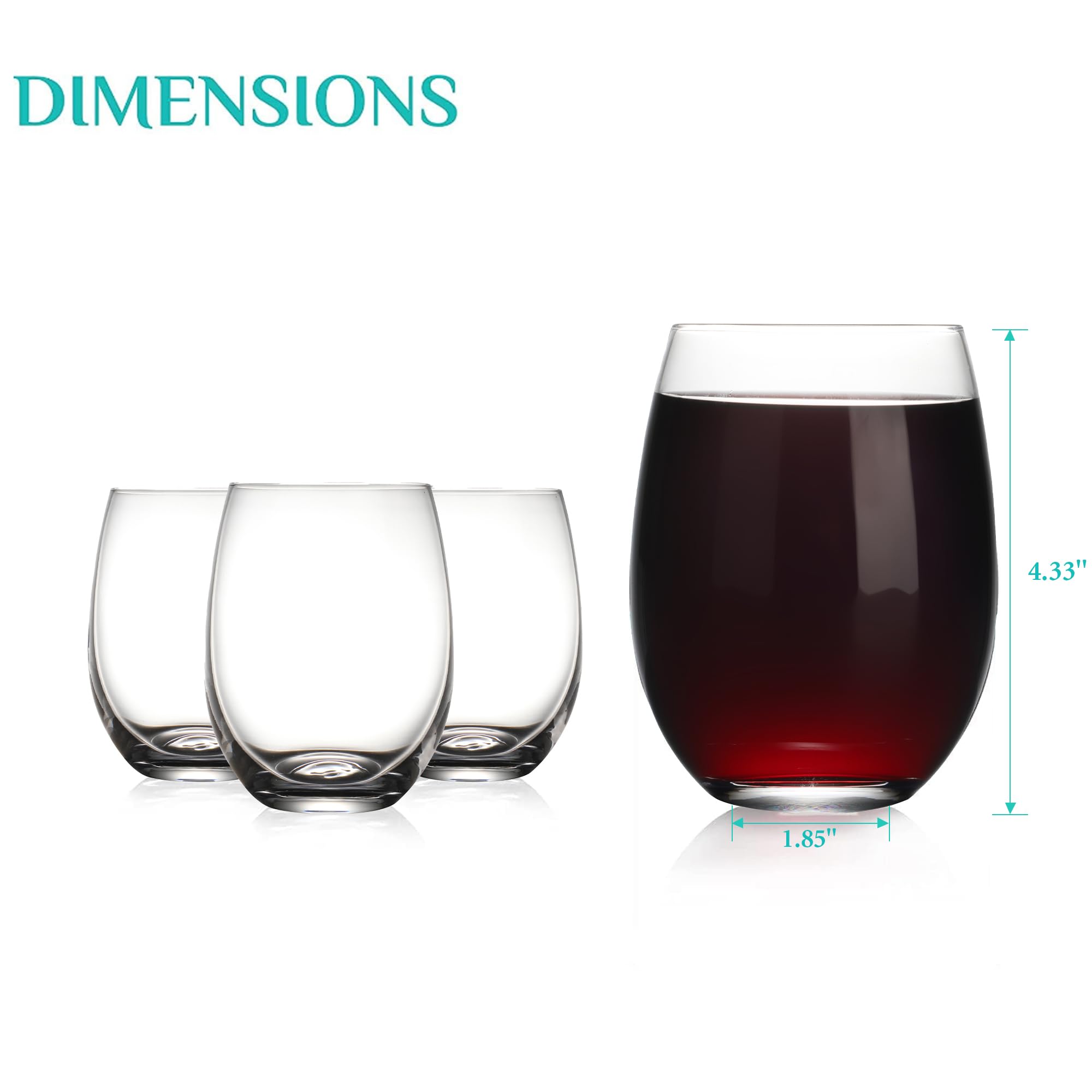 Modvera stemless wine glasses 15oz side profile highlighting comfortable grip