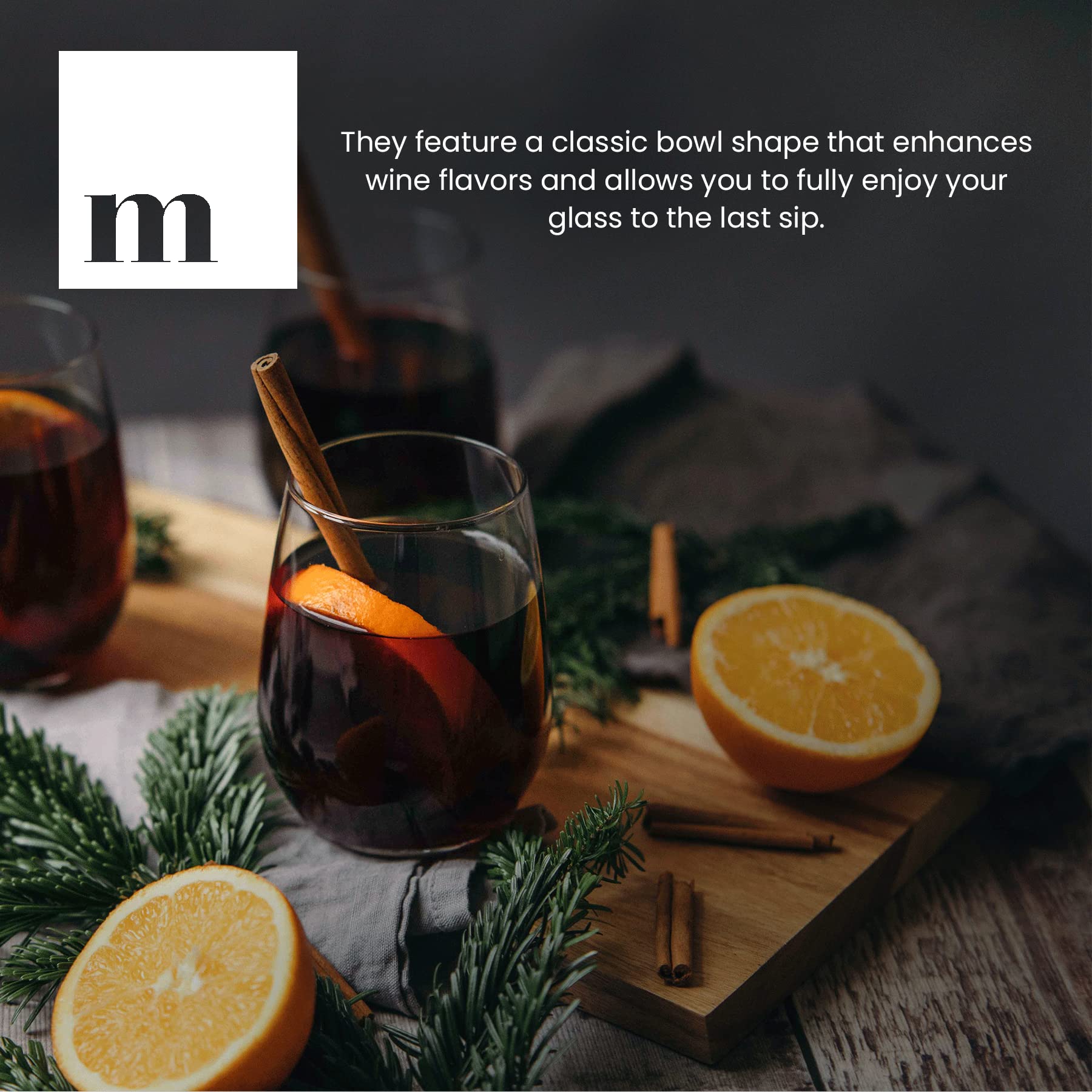 Wide-base Modvera stemless glass stabilizing spilled drinks during service