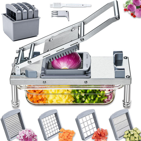 Moeuonb stainless steel vegetable chopper with four blades, front view for quick prep.