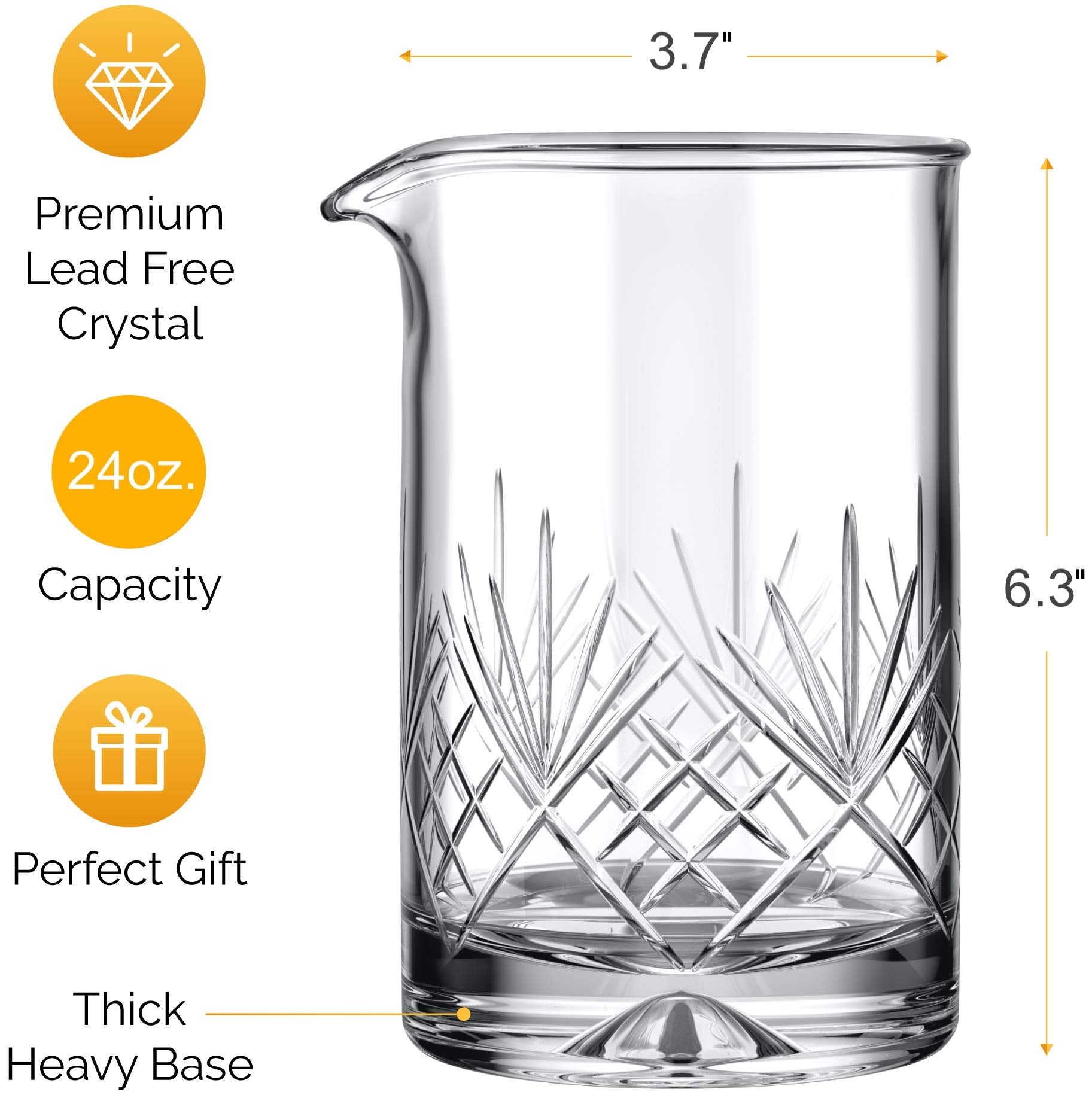 MOFADO crystal cocktail mixing glass with heavy base provides stable, balanced mixing for muddling