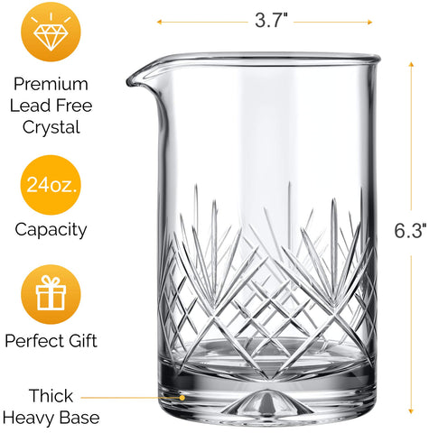 MOFADO crystal cocktail mixing glass with heavy base provides stable, balanced mixing for muddling