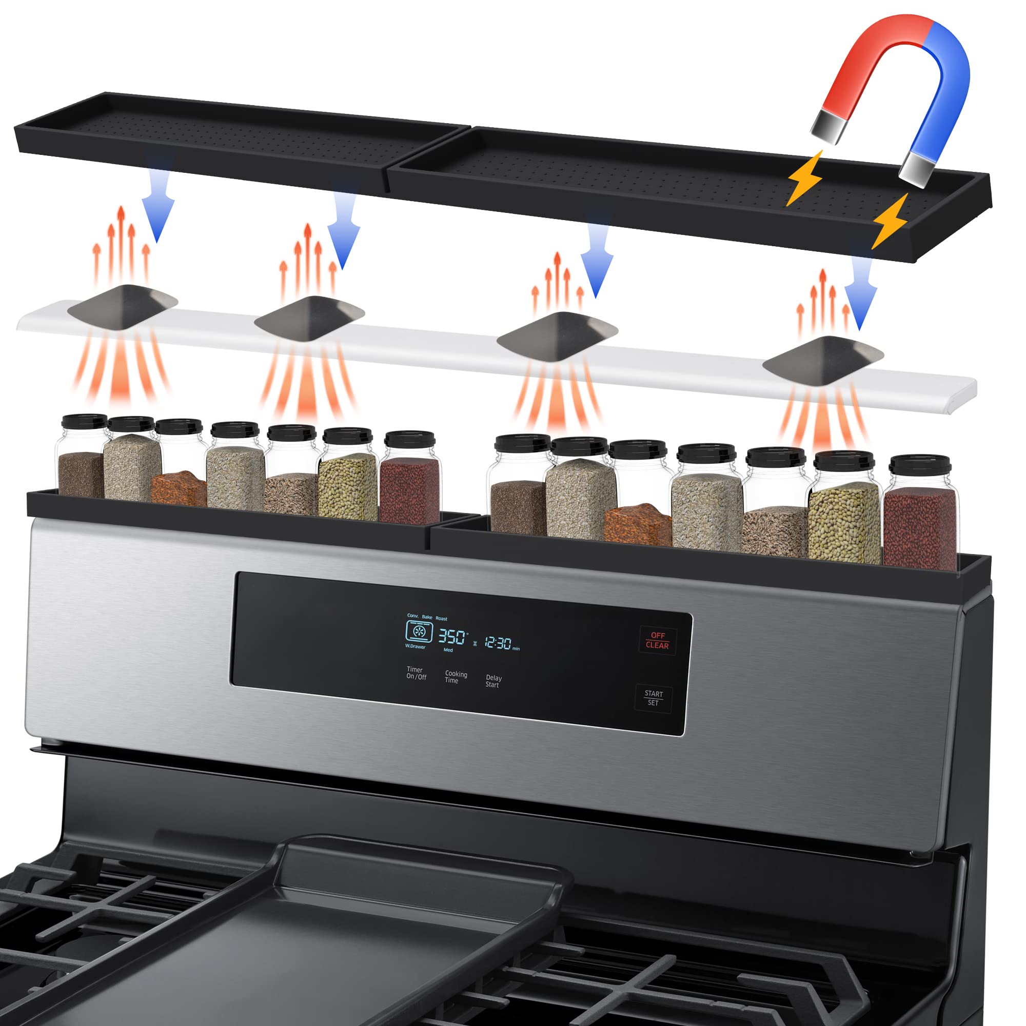 Mofason silicone magnetic stove top shelf with 30-inch reach and strong magnets
