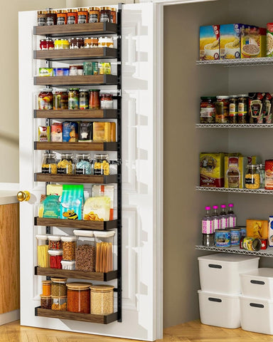 Moforoco 9-tier over-the-door organizer displaying spices neatly.