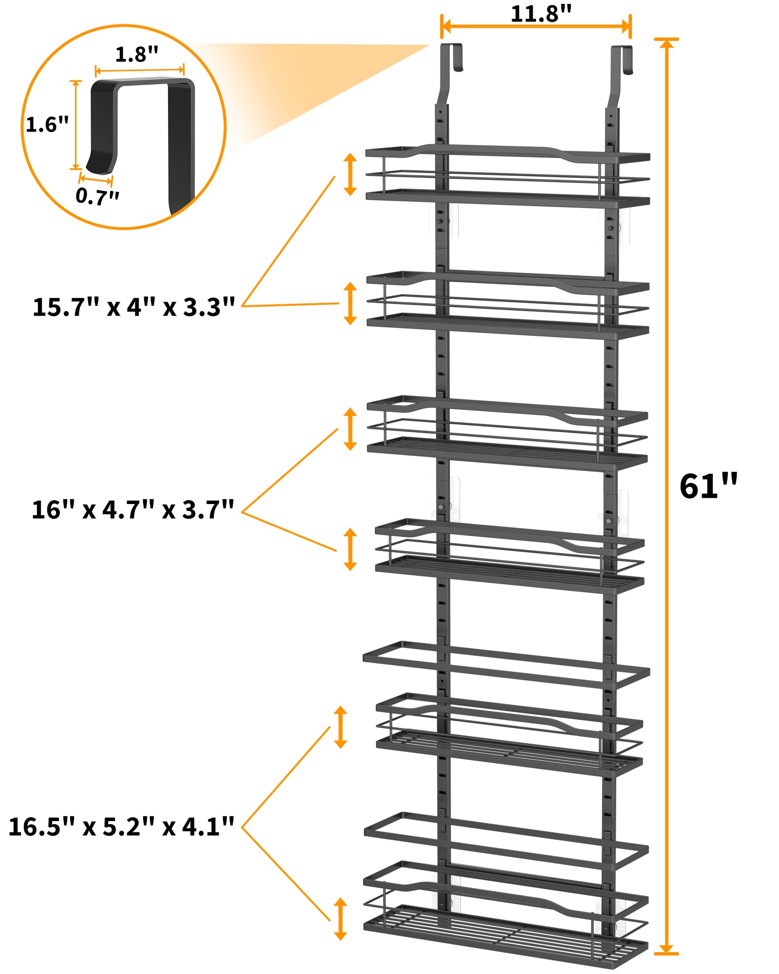 Moforoco black over-door spice rack keeps spices organized and reachable.