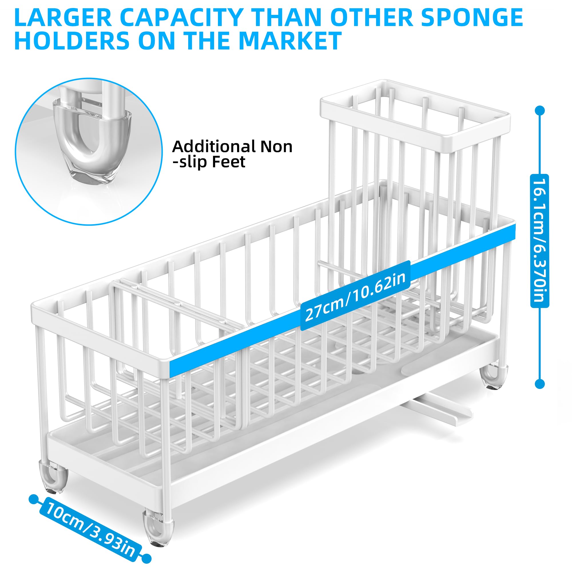 Moforoco extra-large caddy partitioned tray keeps sponges, brushes, and bottles separated.