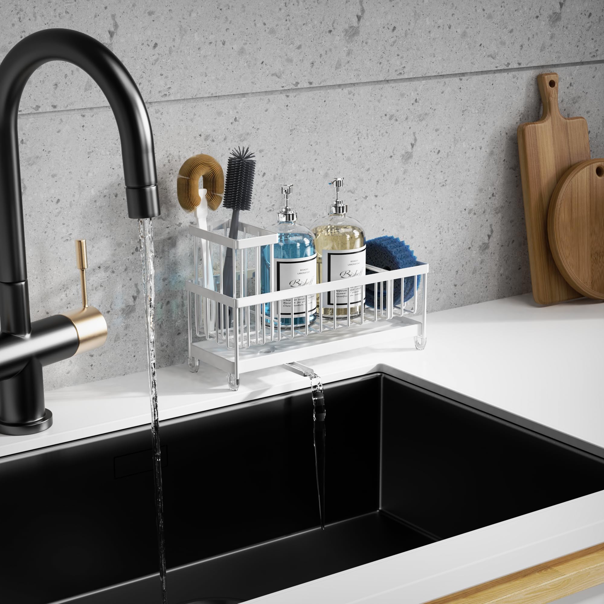 Moforoco rustproof stainless steel sink caddy resists corrosion for long-term use.