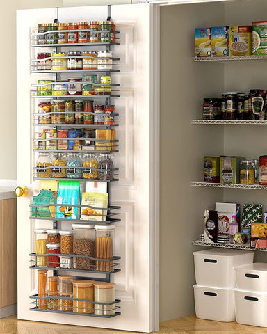 Moforoco over-door pantry 9-tier shelf saves space in compact kitchens.