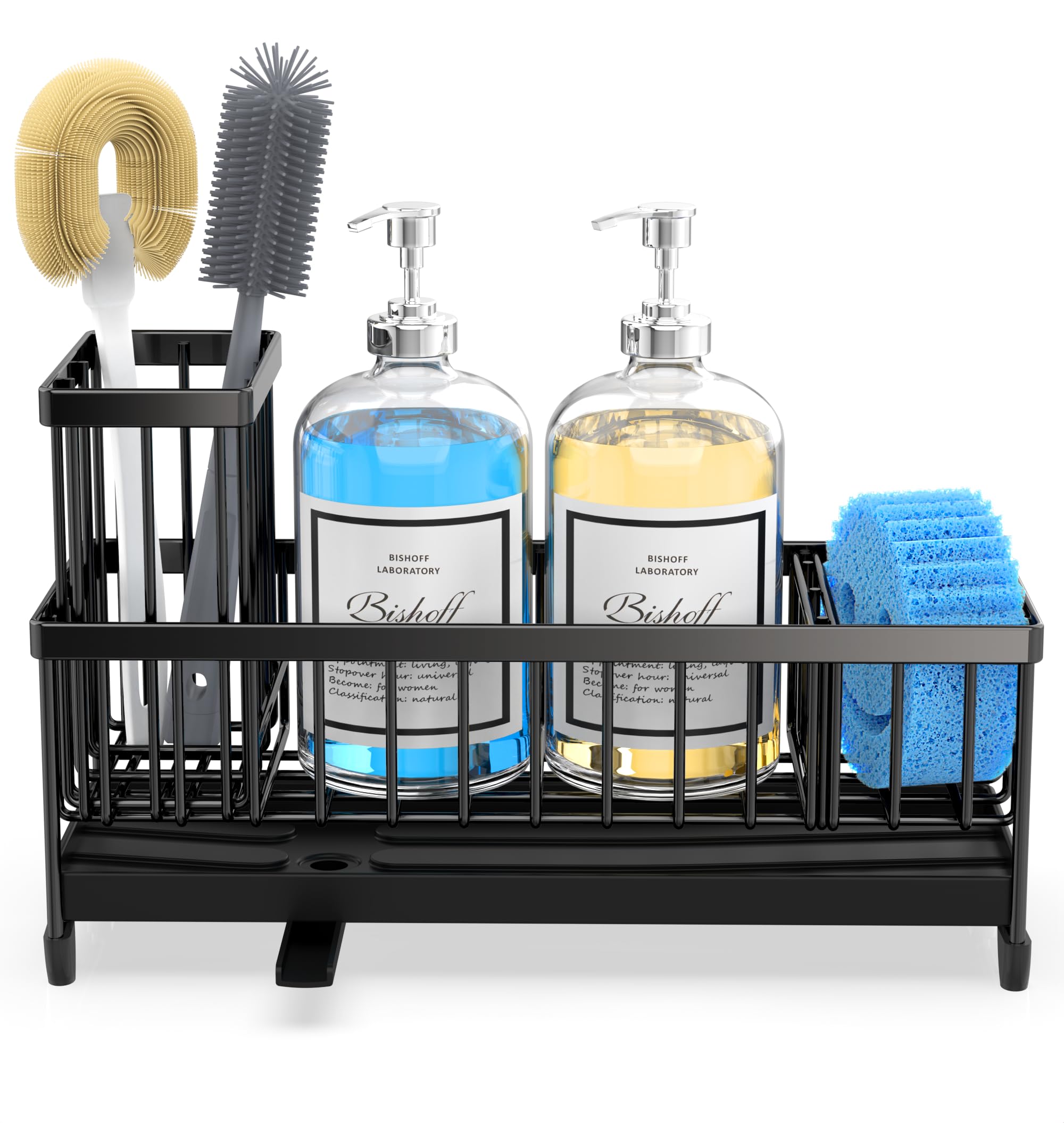 Moforoco soap dispenser tray keeps bottles within reach and organized.