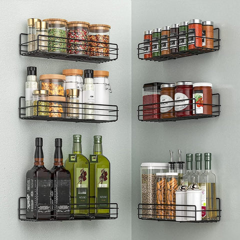 Moforoco wall-mount spice rack six-pack keeps spices neat and accessible.